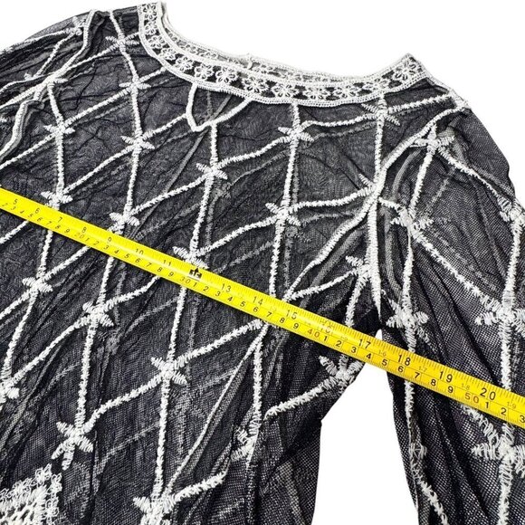 Whimsigoth Top Sz.L Black Mesh Embroidered Sheer Dark Romantic Witchy Goth - Picture 5 of 12